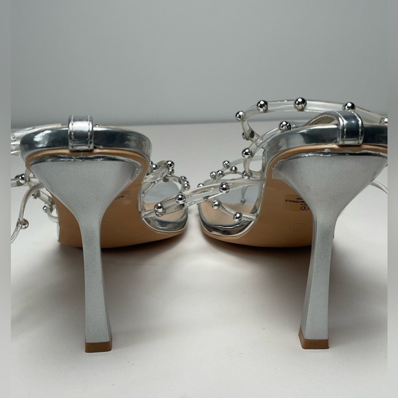 Lulus Silver Goosyy Silver Patent Studded High Heel Sandals Women size 11 - Picture 6 of 9